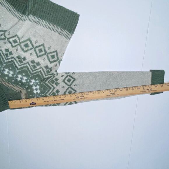 Women's Crop Sweater Fair Isle Nordic Mock Neck Sz Large Green Holiday Cabin Ski - Picture 6 of 10